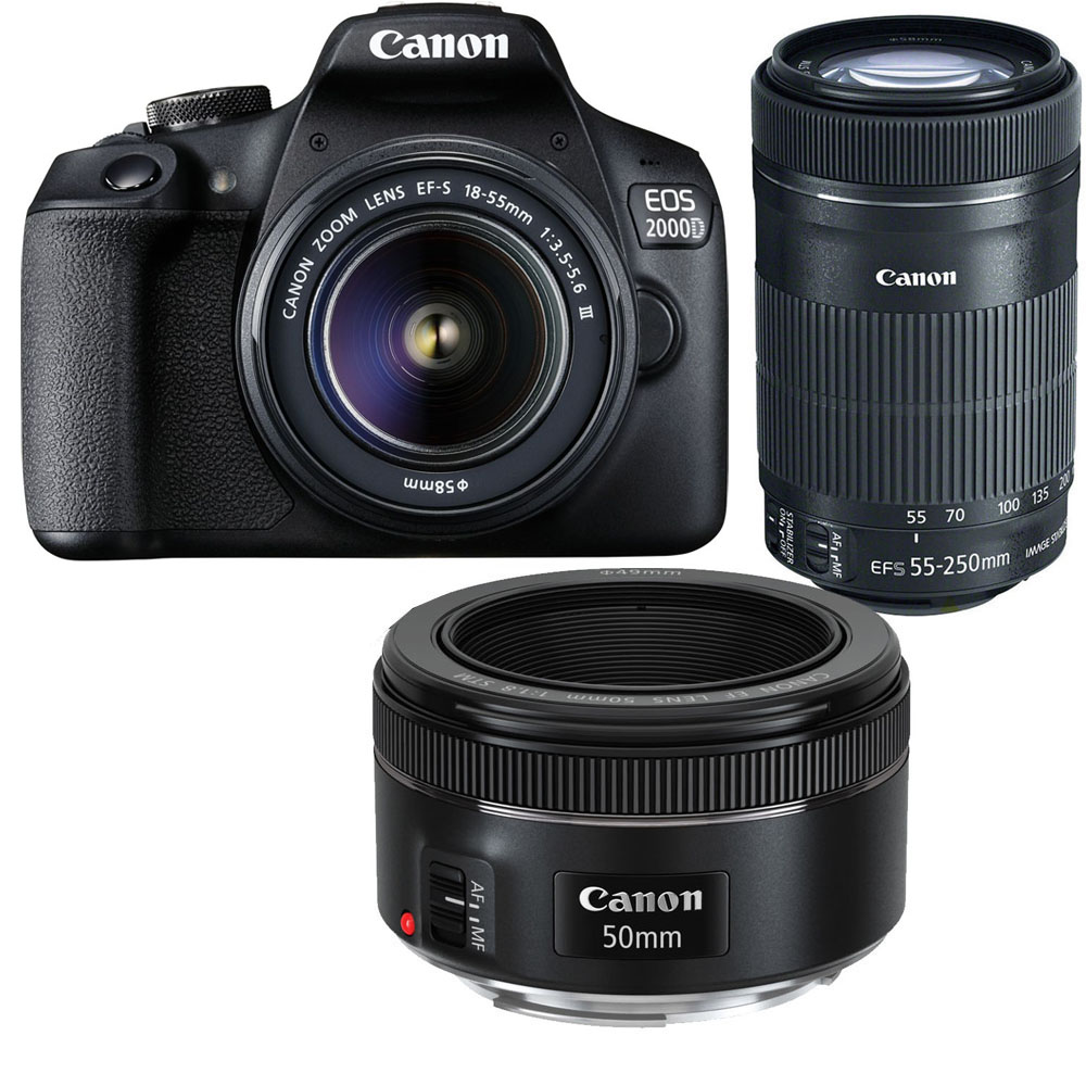 Canon EOS 2000D 18-55 III + 55-250 + 50 Tri Lens Kit