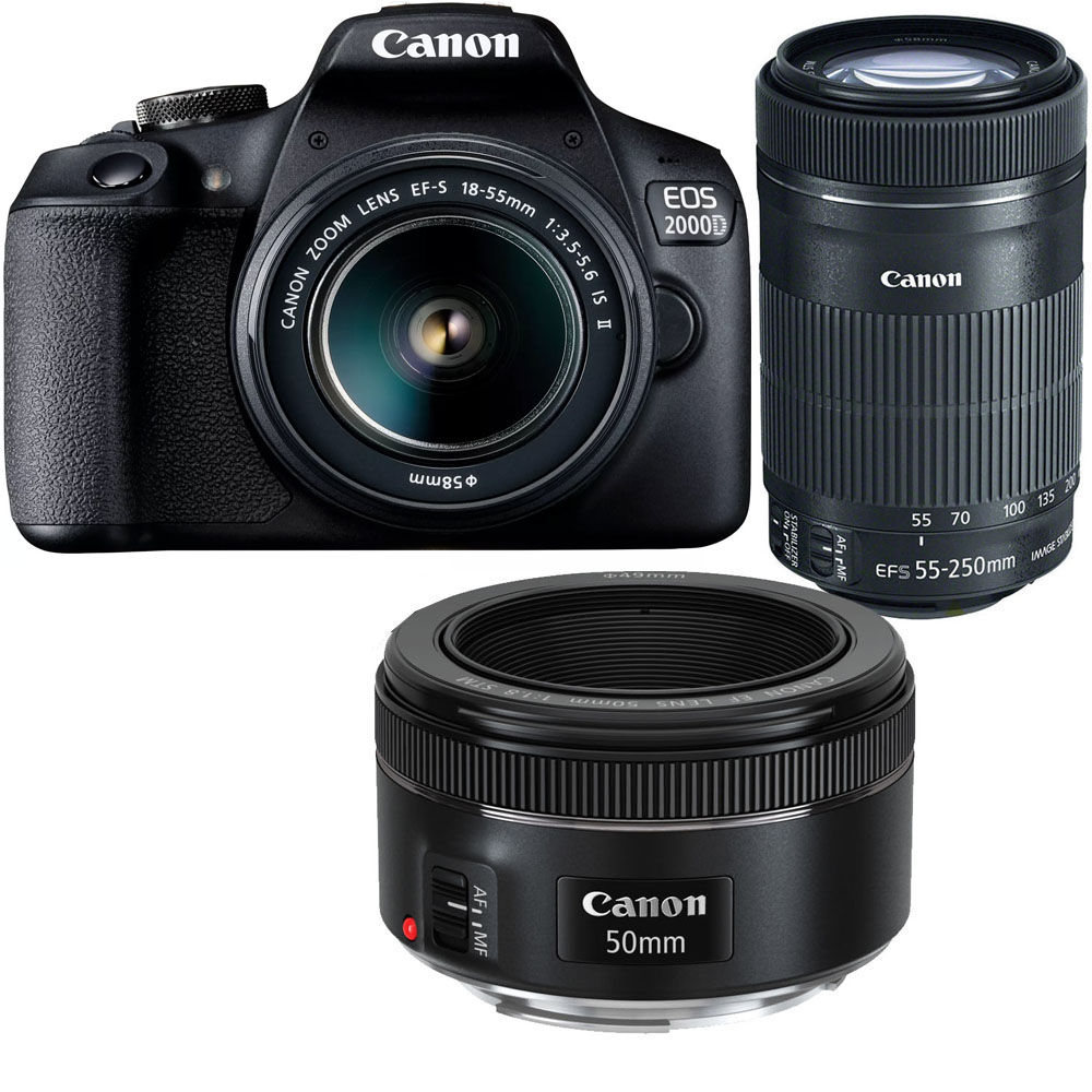 Canon EOS 2000D 18-55 IS II + 55-250 + 50 Tri Lens Kit