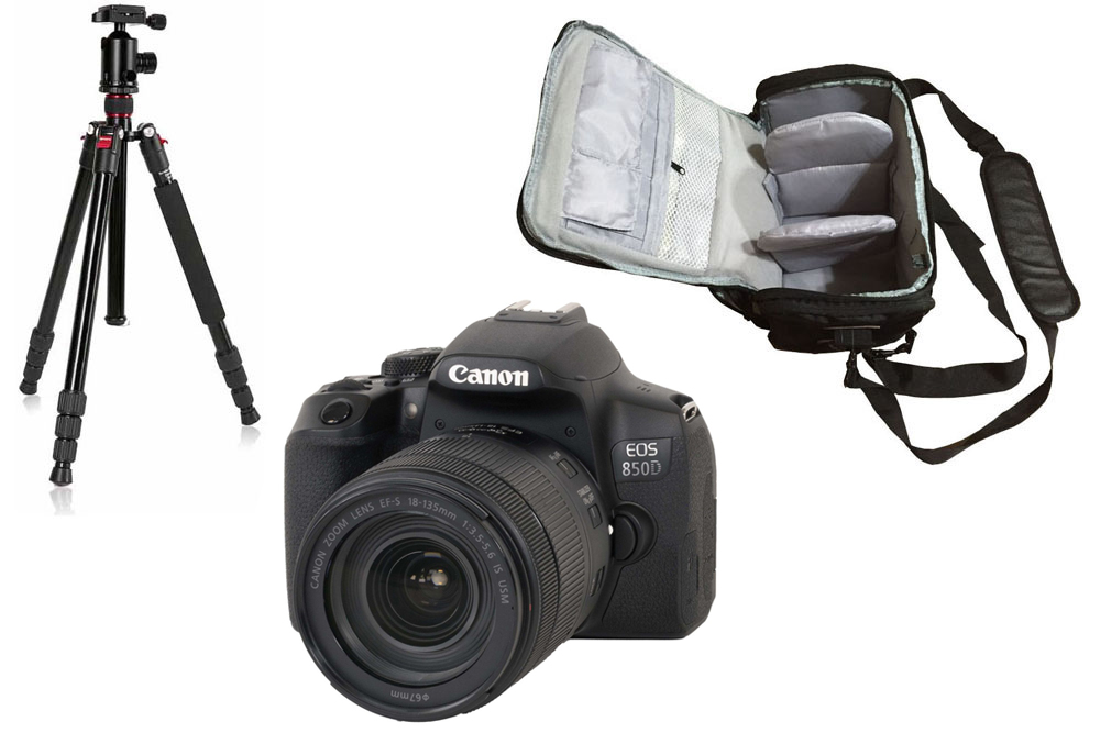 Canon EOS 850D 18-135mm f/3.5-5.6 IS USM + Pro Camera Bag + Tripod - 2 Year Warranty - Next Day Delivery