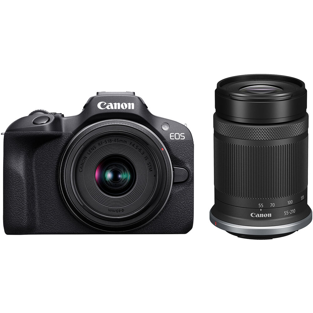 Canon EOS R100 Mirrorless Digital Camera Black with RF-S 18-45mm STM and RF-S 55-210 STM Lens - 2 Year Warranty - Next Day Delivery