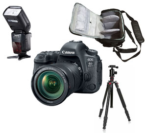 Canon EOS 6D Mark II 24-105 STM + Camera Bag + Flash + Tripod Kit