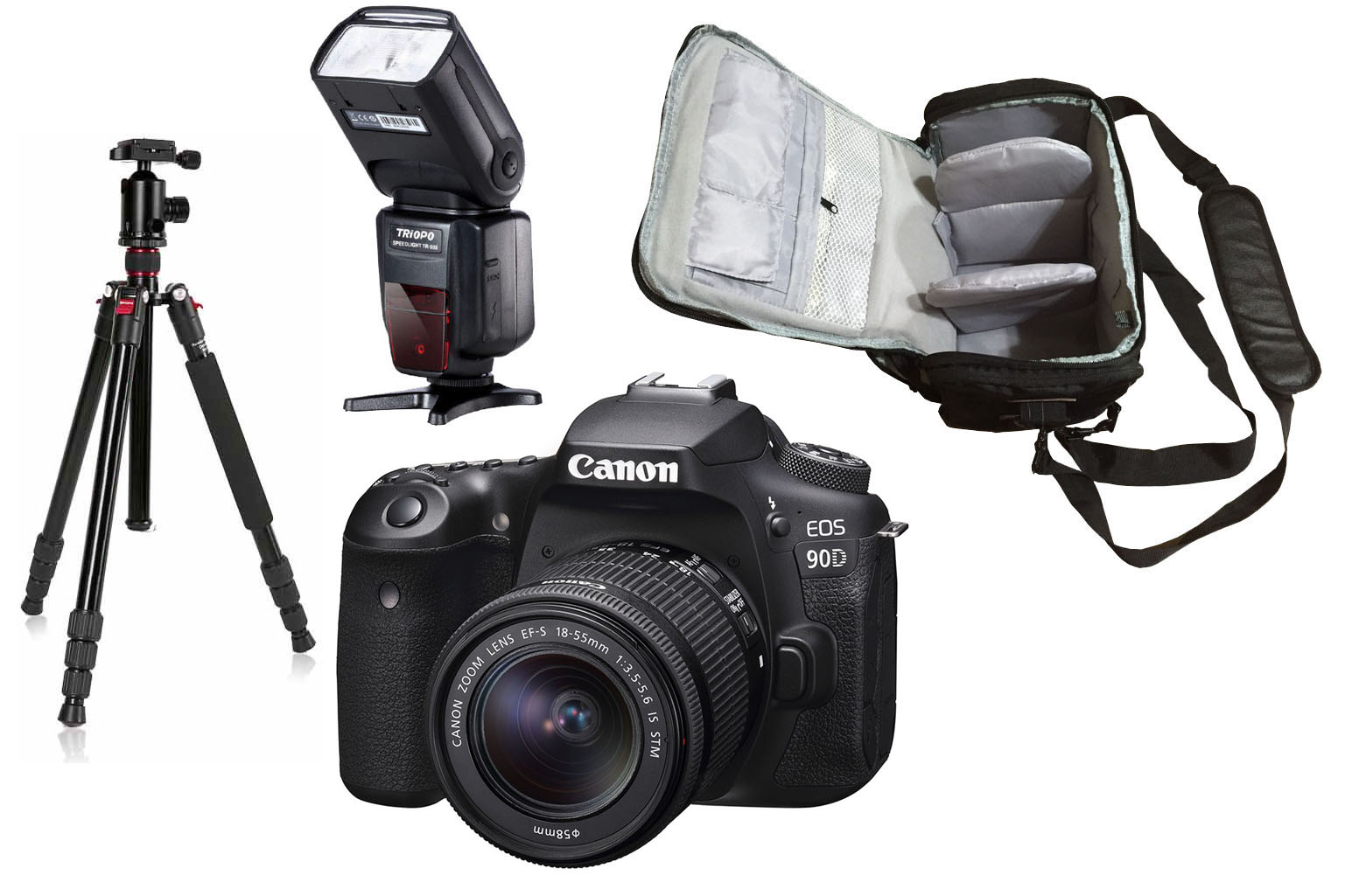 Canon 90D + 18-55 + Camera Bag + Flash + Tripod - 2 Year Warranty - Next Day Delivery